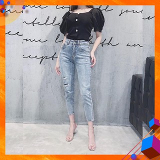 [Size Đại 32-36] Quần Baggy Jean Nữ 9 Tấc Bigsize Xanh/Đen - Lưng Cao, Co Giãn Ôm Phom Siêu Đẹp