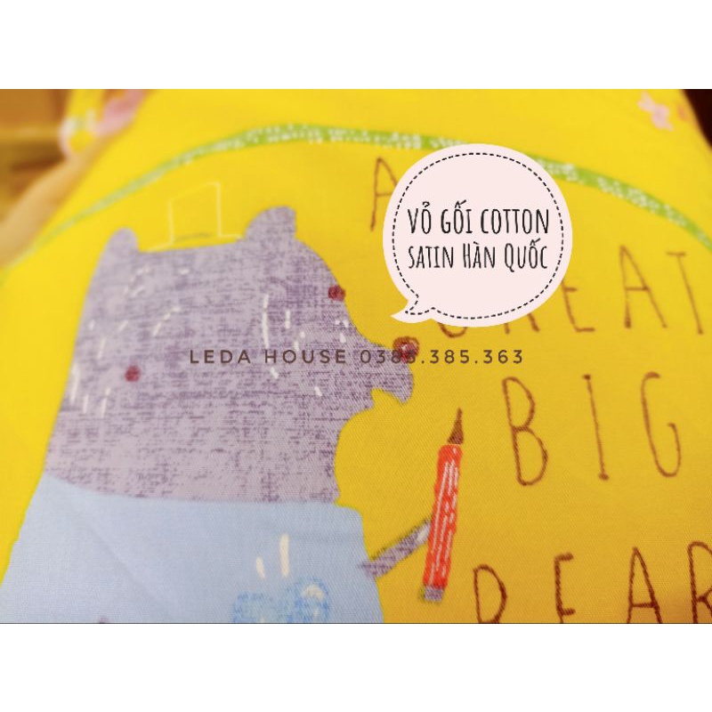 Gối trẻ em cao cấp LEDA, Gối cho bé đi mẫu giáo 30*45 gòn lông vũ cotton satin Hàn Quốc