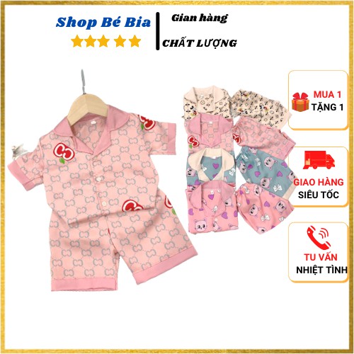 Bộ Đồ Ngủ Pijama Lụa Satin Họa Tiết Đáng Yêu Cộc Tay Cho Bé Gái Mặc Nhà từ 8-30Kg BB15