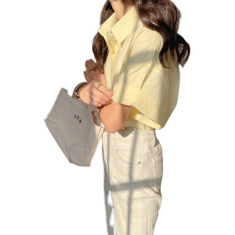 Áo Sơ Mi Trơn Ngắn Tay 164714 Áo Cardigan Form Rộng Kiểu Dáng Đơn Giản Hợp Thời Trang