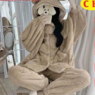 Bộ đồ ngủ mùa đông lông cừu giữ nhiệt tốt, nhung bông mềm mịn bộ lông cho nữ siêu ấm, bộ mặc nhà freesize❤