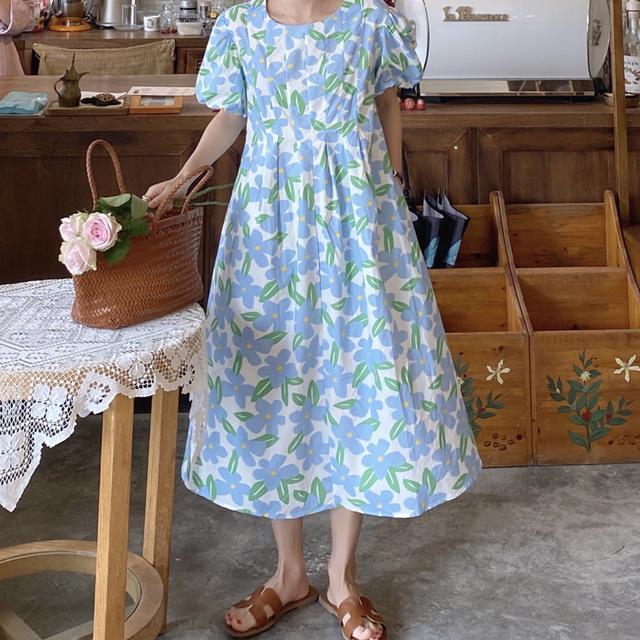Đầm Hoa Tay Phồng Phong Cách Hàn Quốc Thanh Lịch Dành Cho Nữ