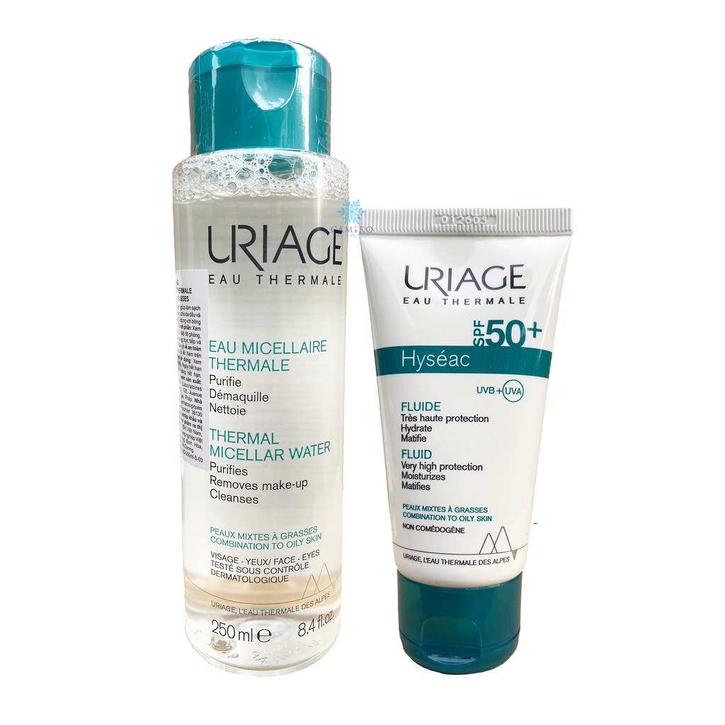 Uriage Hyseac - Combo dành cho da mụn kem chống nắng Uriage 50ml và tẩy trang uriage 250ml