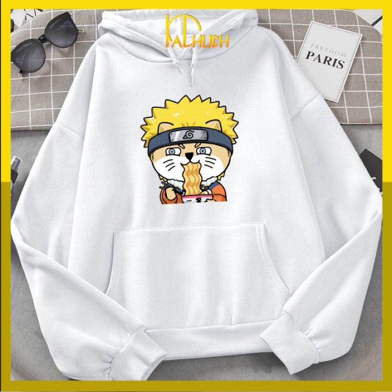 Áo hoodie in naruto ăn mì, vải nỉ bông dỏm cho cả nam nữ mặc cặp được