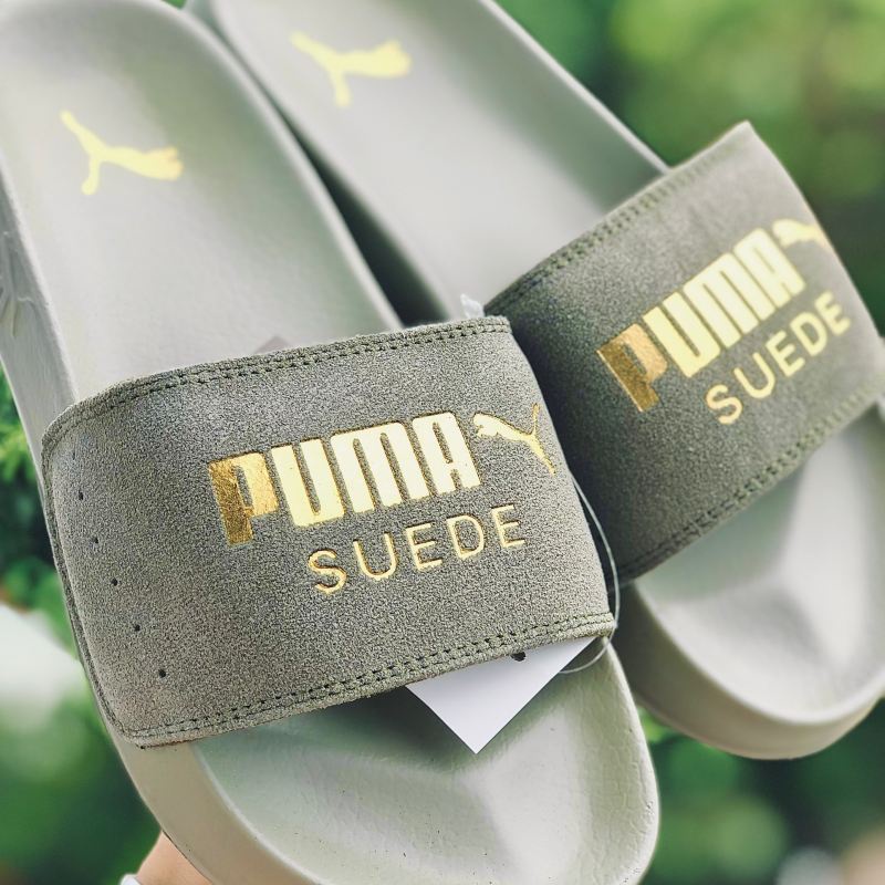 Dép unisex 𝐏𝐔𝐌𝐀 da lộn ❤️FREESHIP + Hộp❤️  dép mlb puma quai ngang hình con báo nam nữ thể thao kèm tem tag mác,xanh rêu
