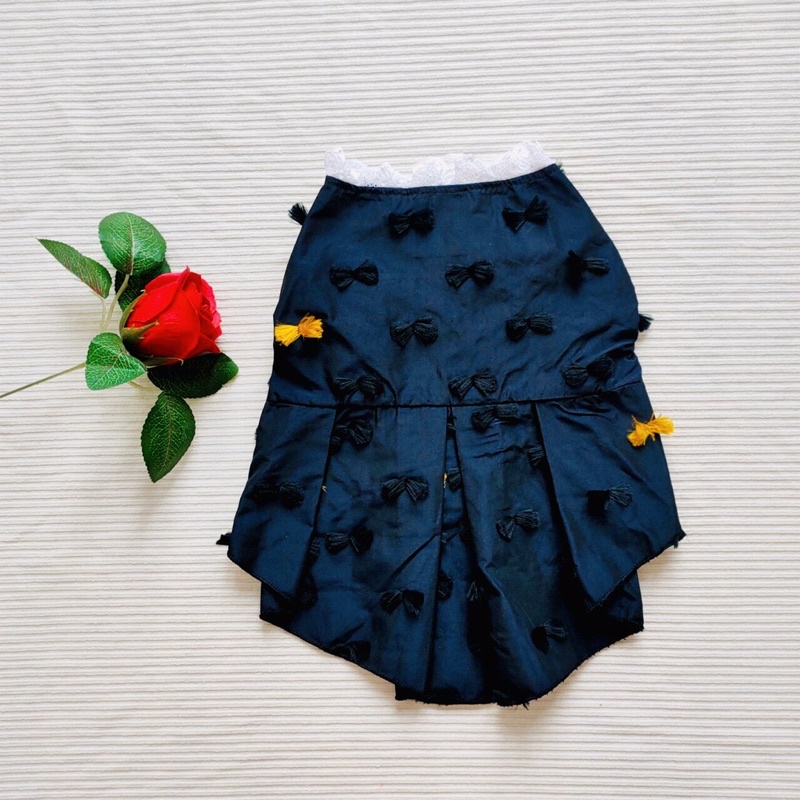 Đầm đen hoạ tiết kèm nơ thời trang dành cho thú cưng, Quần áo chó mèo LaLi Petfashion