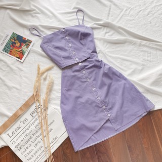 ĐẦM CARO TÍM CUT OUT LỆCH TÀ