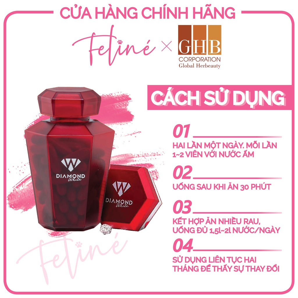 Diamond White Viên Uống Dưỡng Trắng Da Hộp 60 Viên, Hàng Chính Hãng Nguyên Tem Nguyên Mã Vạch - Feline Store