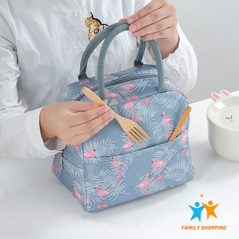 Túi đựng hộp cơm giữ nhiệt hồng hạc cao cấp, kích thước lớn đựng đa số các mẫu mã hộp cơm của bạn