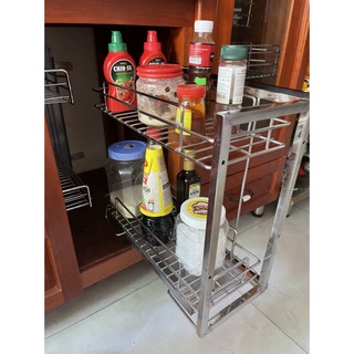 Giá để gia vị lắp tủ bếp inox có ray trượt kéo ra vào tiện lợi bền khỏe