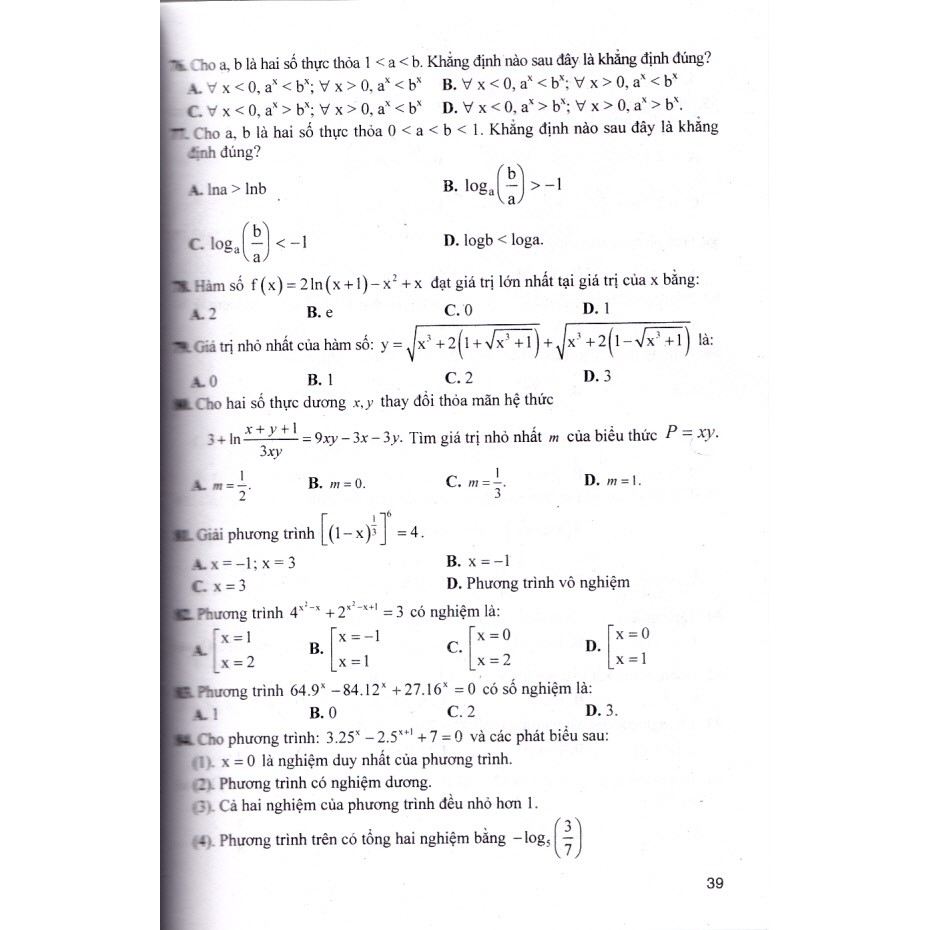 Sách - 1800 Câu hỏi trắc nghiệm môn Toán (Lớp 10, 11, 12).