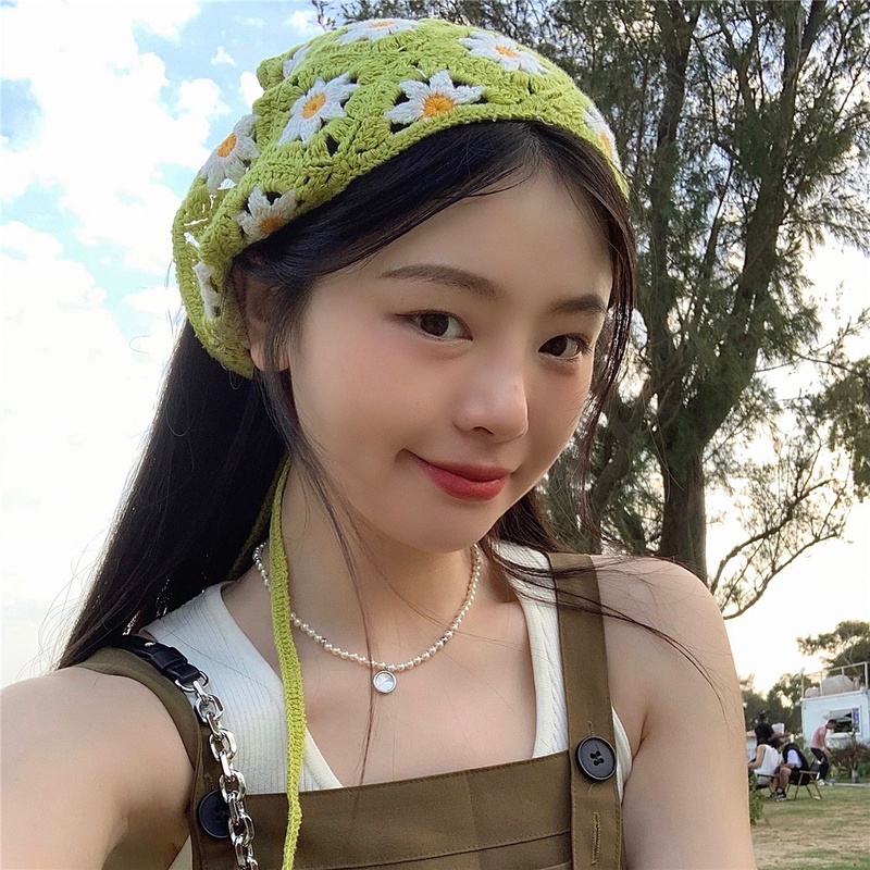 Băng Đô/Khăn Choàng Cổ Dệt Kim Hình Hoa Cúc/Tam Giác Kiểu Hàn Quốc Cho Nữ