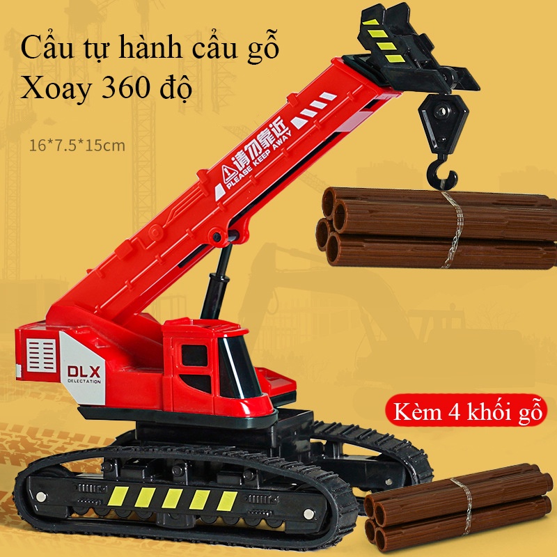 Đồ chơi mô hình xe cẩu tự hành kèm 4 khối gỗ KAVY xoay 360 độ bánh xích