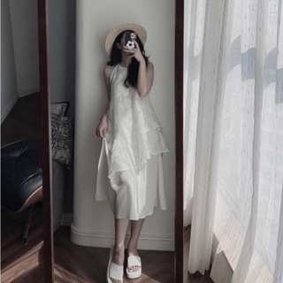 Váy trắng gấm xoè tầng mimee