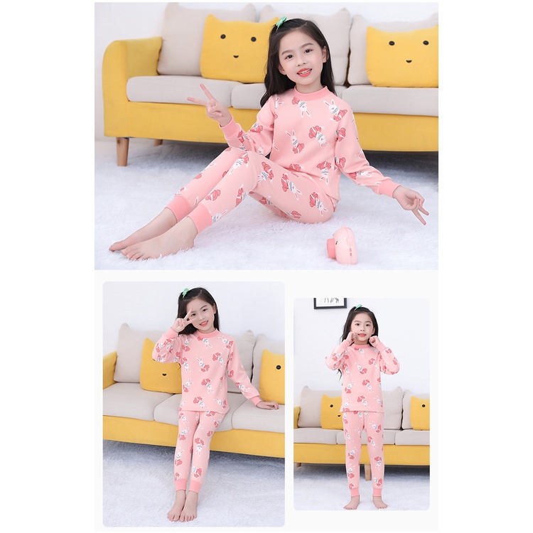 Đồ ngủ tay dài có đệm nhung sưởi ấm phong cách thu đông cho trẻ 100-160cm