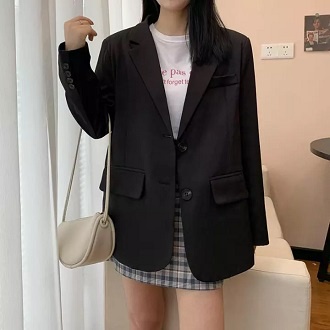 Áo vest nữ 2 lớp, Áo Blazer tay dài màu trơn cho nữ cao cấp 2 màu đen/nâu phong cách hàn quốc