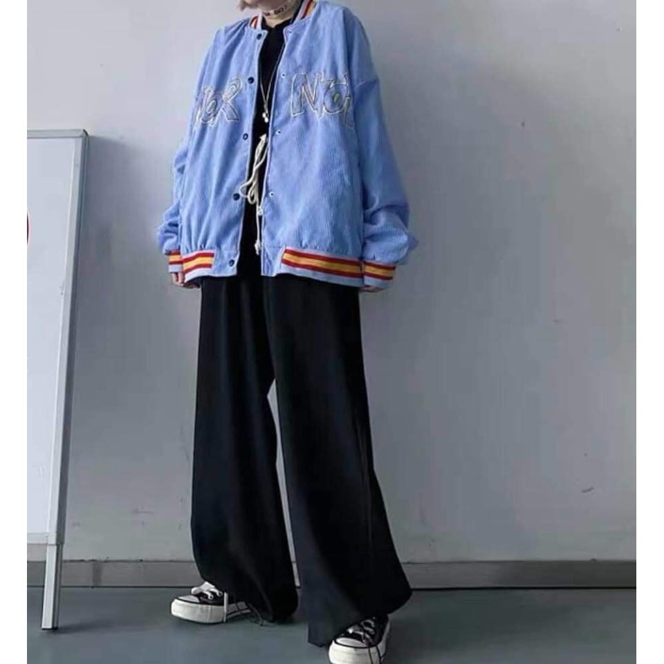 Áo Bomber Nỉ Bo Chun Cổ Tay NO1 Xanh Dương Dáng Rộng Unisex | BigBuy360 - bigbuy360.vn