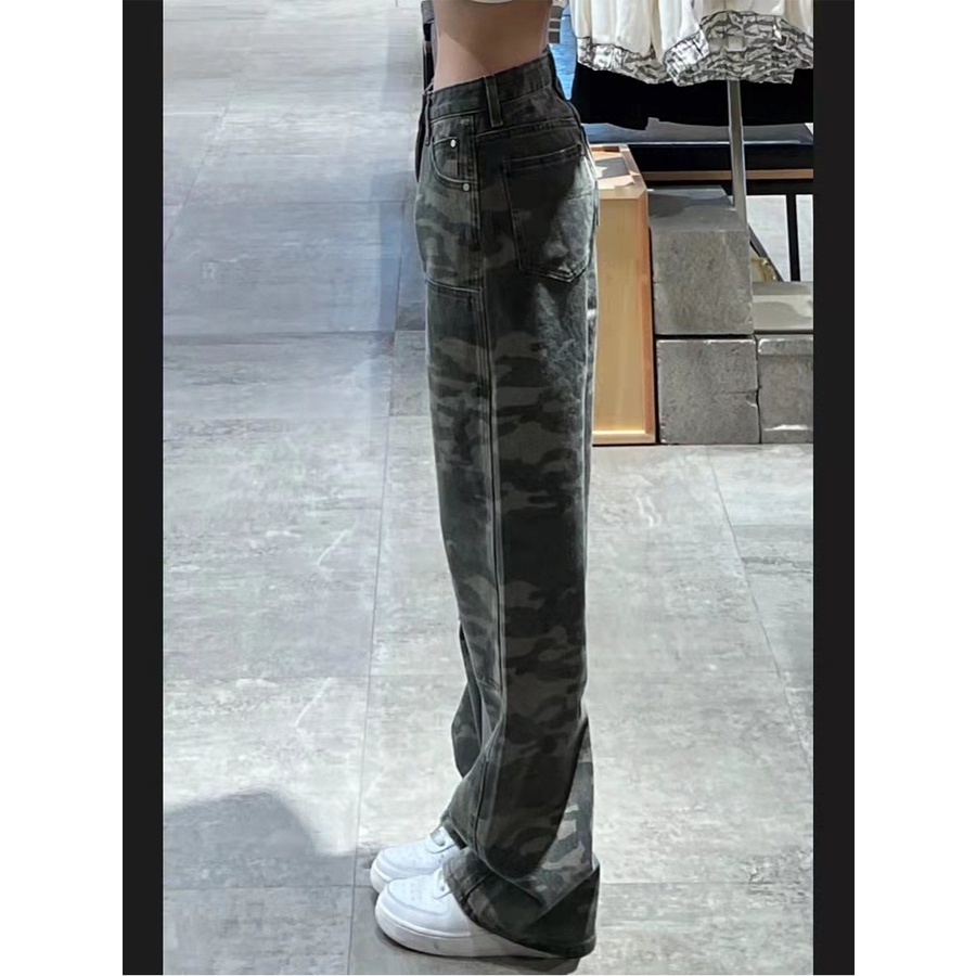 Quần Jean Nữ Lưng Cao Ống Rộng Họa Tiết Rằn Ri Thời Trang