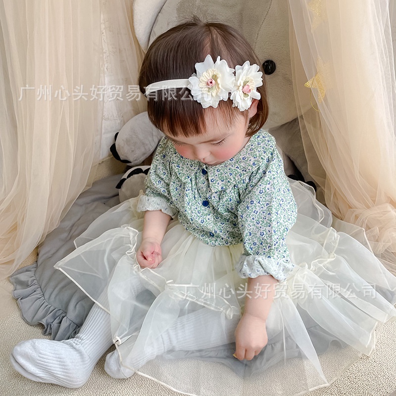 Băng đô hoa, nơ màu kem cho bé gái đáng yêu