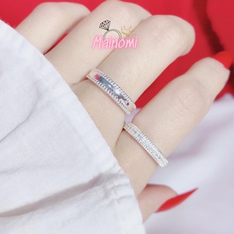Nhẫn đôi Bạc ta kiểu mới, đẹp rạng ngời hoa văn đồng điệu tinh tế Mainomi Shop Bạc Xinh