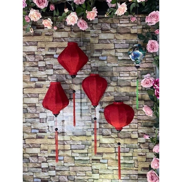 Combo 4cái Đèn lồng trang trí Hội An gấm CÓ SẴN 20cm,30cm,40cm,45cm