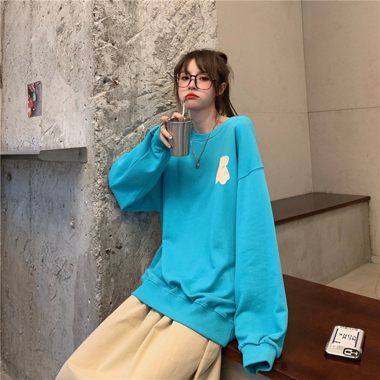 Áo Sweater Tay Dài Dáng Rộng In Họa Tiết Hoạt Hình Dễ Phối Đồ