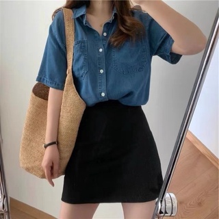 Áo sơ mi denim cộc tay 2 túi 61401 CHERRY COCO