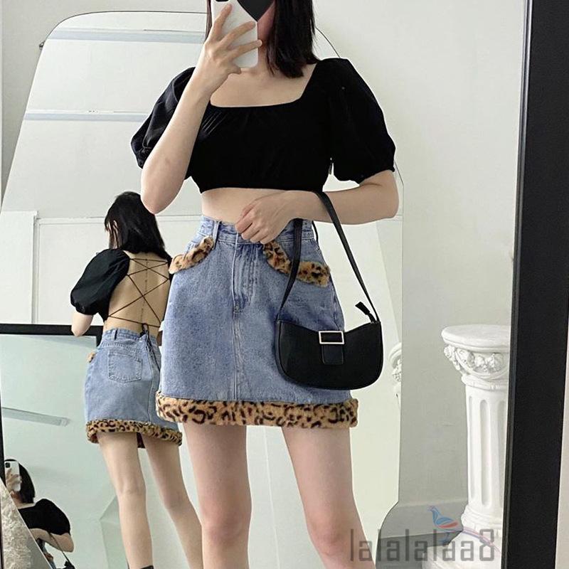 Chân váy denim chữ A lưng cao họa tiết da báo thời trang Hàn Quốc cho nữ | BigBuy360 - bigbuy360.vn