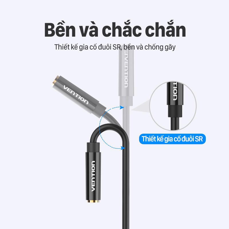 Cáp gộp tai nghe 2 vào 1 Jack 3.5mm loa và mic- Dây audio 2 dương 1 âm gộp âm thanh tai nghe máy tính Pc, Laptop Vention