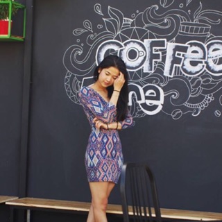 Đầm ôm body F21 họa tiết thổ cẩm thu đông