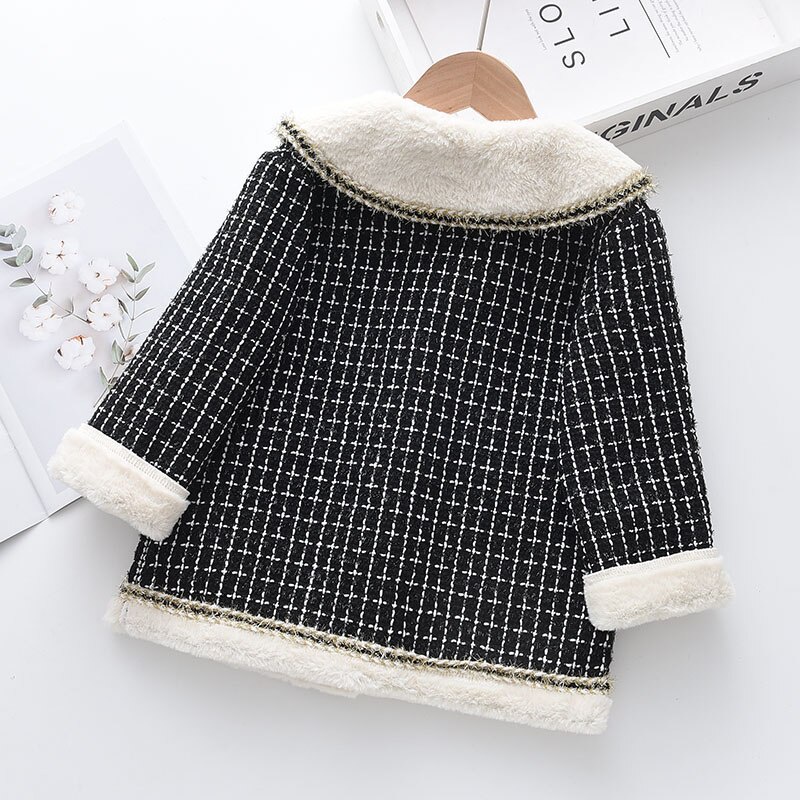 Áo khoác công chúa BEAR LEADER bằng vải tweed phối lông dày dễ thương dành cho bé gái 2-7 tuổi