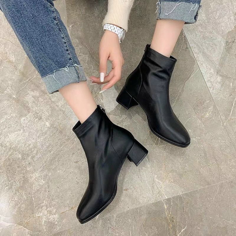 [Mã FASHIONGREEN15 giảm 10% tối đa 30k đơn từ 99k] BOOT DA Lì GÓT TRỤ KÉO KHOÁ SAU (GÓT TRỤ 4 PHÂN) BT45 | BigBuy360 - bigbuy360.vn