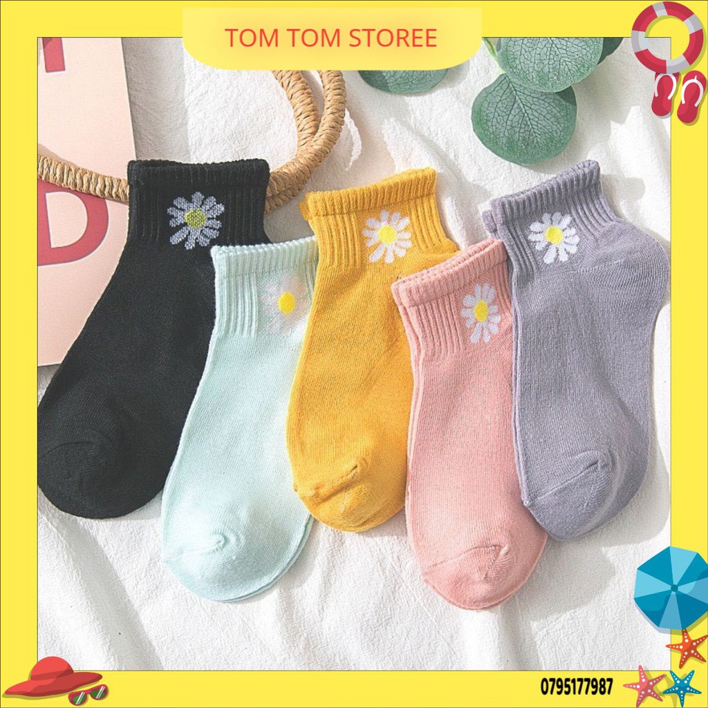 Túi 10 Đôi Tất Nữ Cổ Ngắn Cotton Hoa Cúc TOM_TOM_STOREE