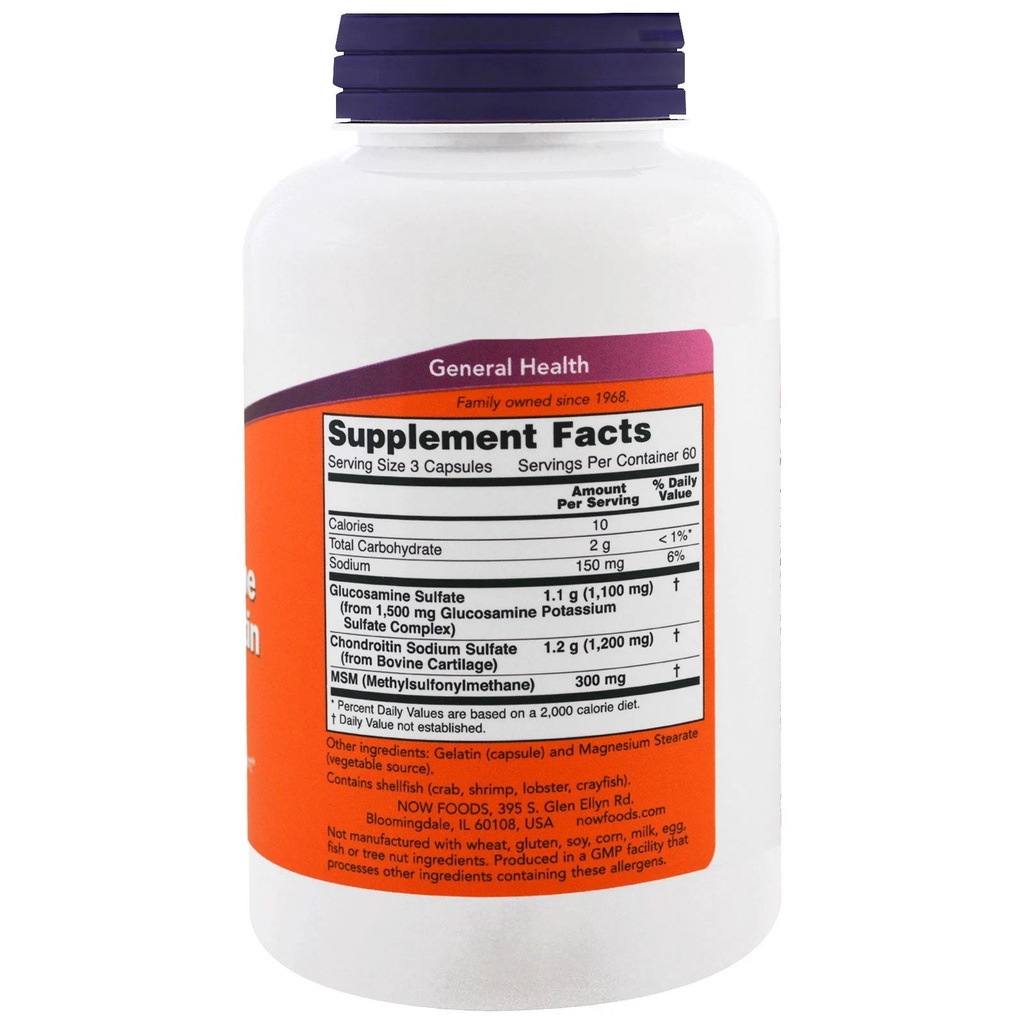 Viên uống NOW Glucosamine & Chondroitin with MSM nhập khẩu Mỹ - Gymstore hỗ trợ phục hồi xương khớp