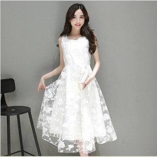 Đầm dạ hội dáng xòe cao cấp thiết kế 2 tầng ren hoa tiết quyến rũ nhẹ nhàng