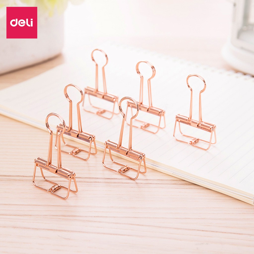 [LIFEMC02BPABAU -10% đơn 250K] Kẹp bướm kim loại văn phòng Deli - Set 6/8 chiếc - Màu vàng hồng - 9414/9415