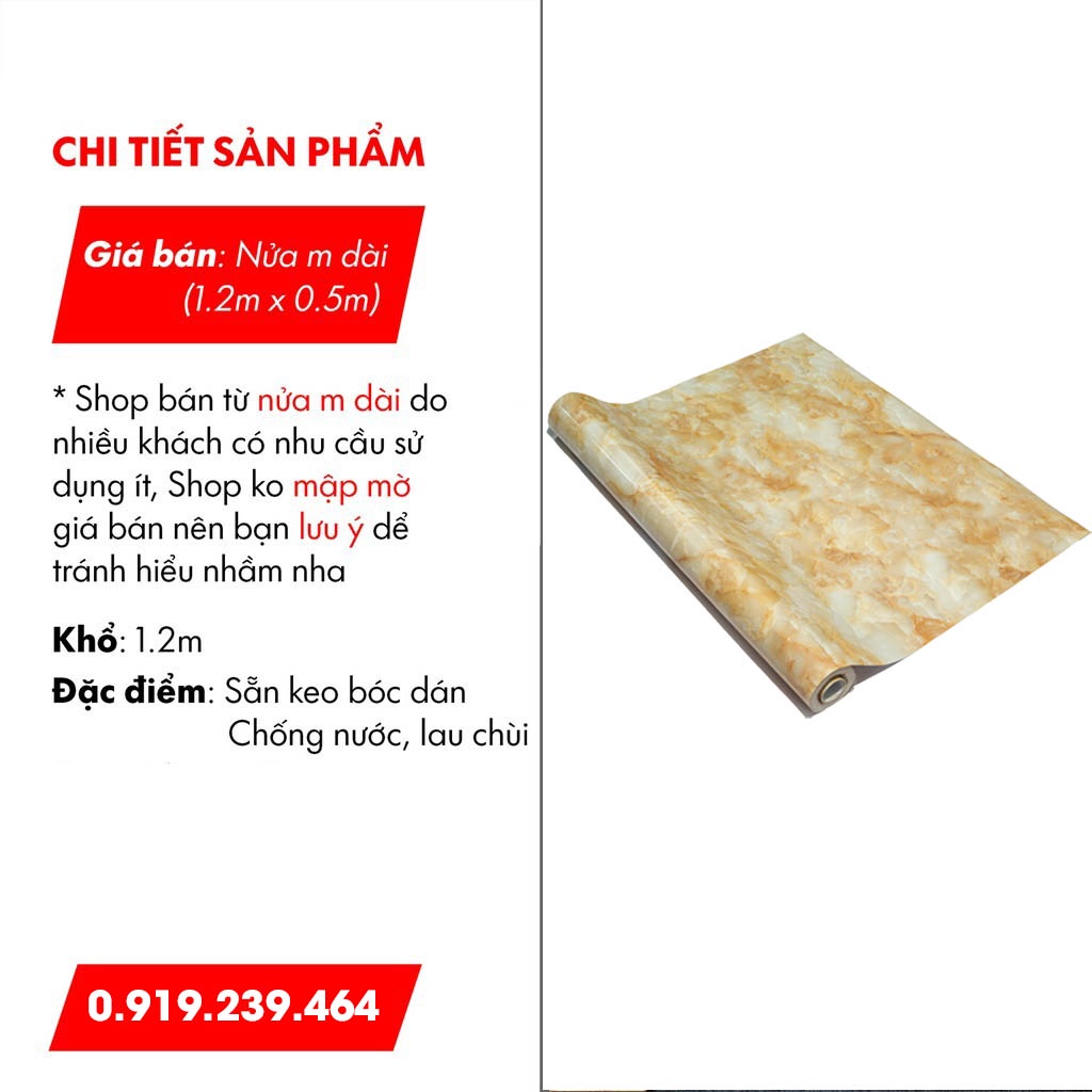 Giấy decal giả vân đá cam 3D chịu nhiệt chống nước chống dầu mỡ dễ dàng lau chùi