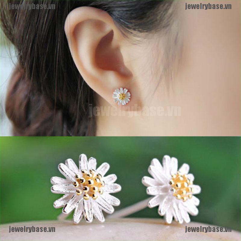 [Base] Fashion Jewelry 925 Sterling Silver Chrysanthemum Daisy Shape Ear Stud Earrings [VN]