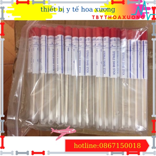 [Hàng Nhập Khẩu] Tăm Bông Lấy bệnh Phẩm Cán gỗ Vô Trùng Túi 100 Que