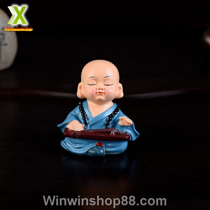 Bộ 4 tượng chú tiểu mini tụng kinh gõ mõ, trang trí bàn làm việc taplo ô tô - Muasamhot1208