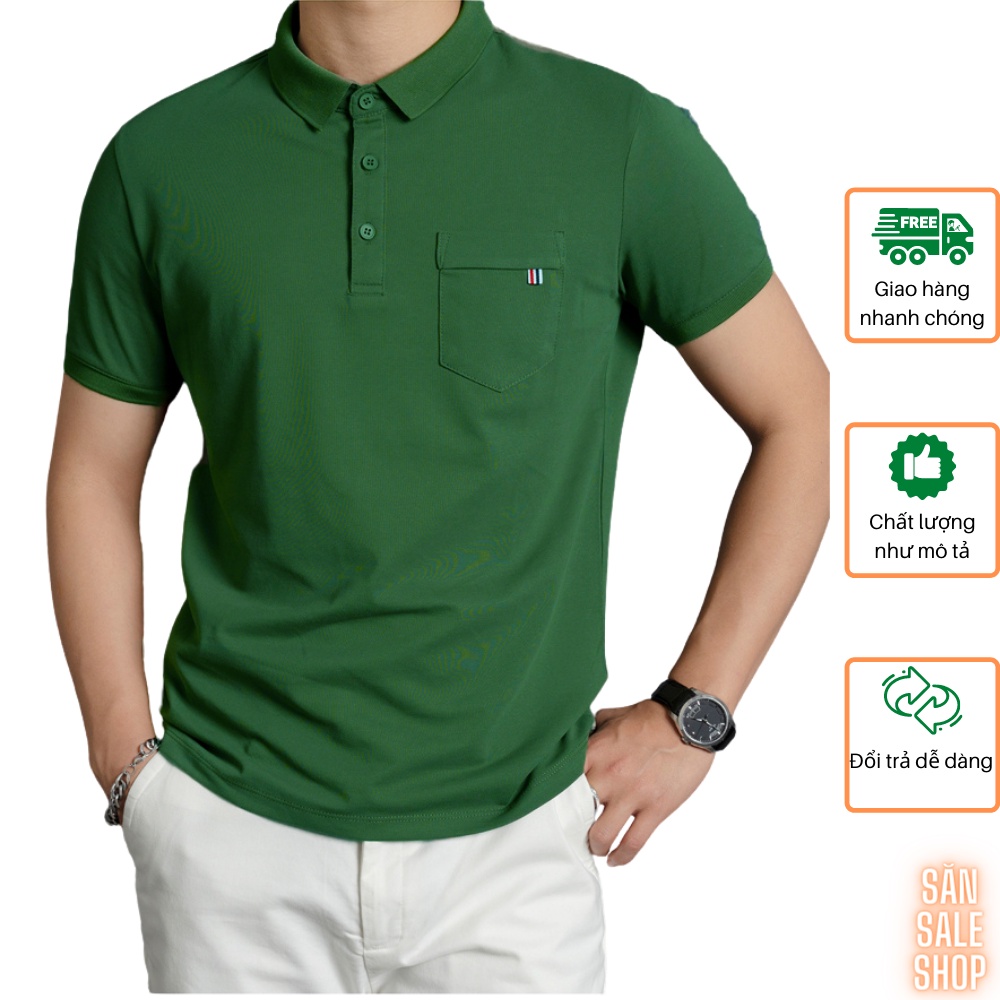 Áo thun Polo nam cổ bẻ vải Cotton CVC trơn hoạ tiết túi ngực dệt 3S x THE SIZE - Xanh rêu | BigBuy360 - bigbuy360.vn