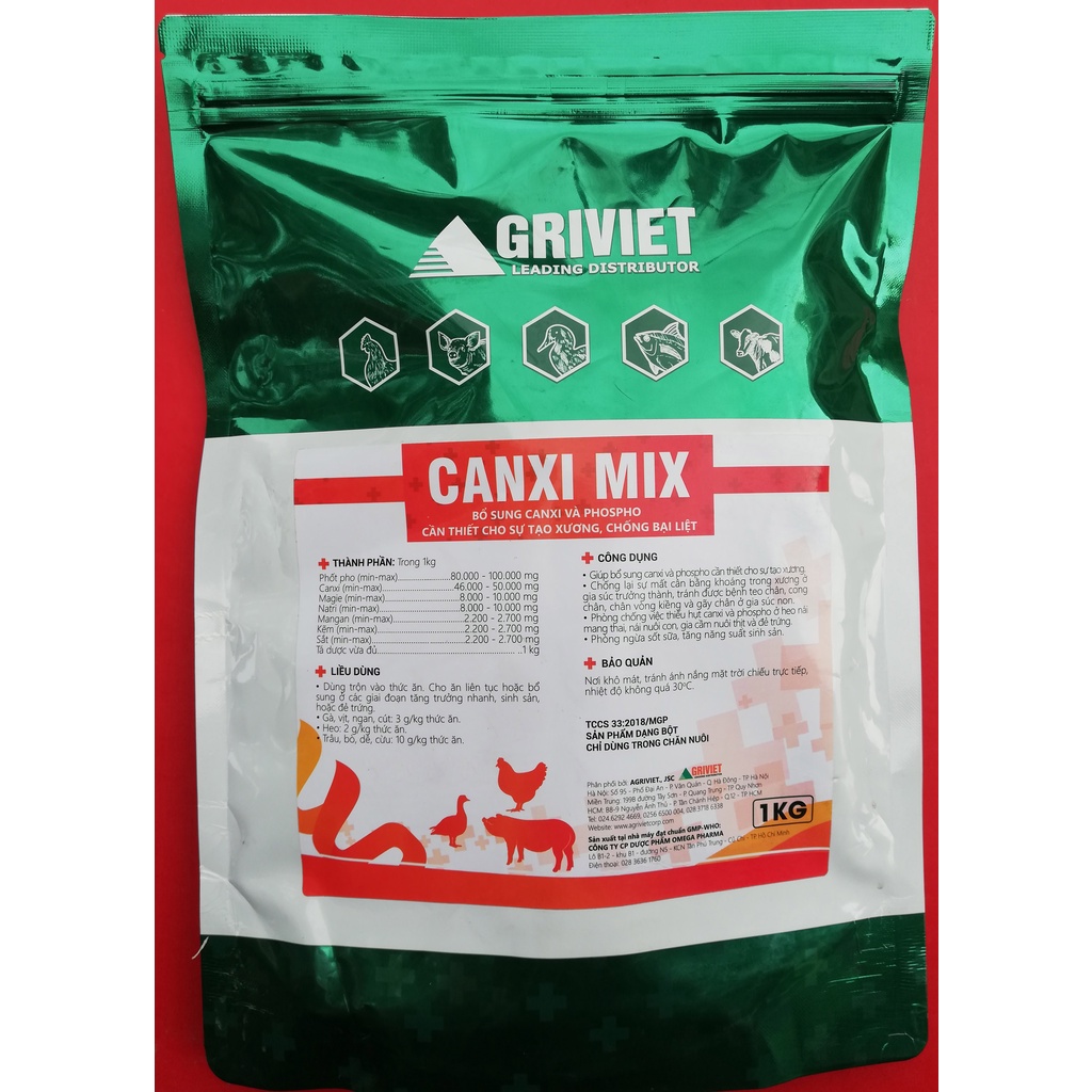 1kg CANXI MIX Bổ sung canxi và Phospho Cần thiết cho sự tạo xương, chống bại liệt.