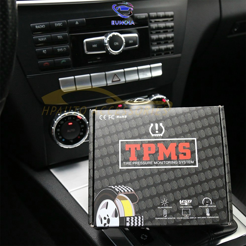 Cảm biến áp suất lốp ô tô xe hơi gắn ngoài cao cấp,Cảm Biến Áp Suất Lốp TPMS,Pin sạc năng lượng mặt trời, màn hình LCD