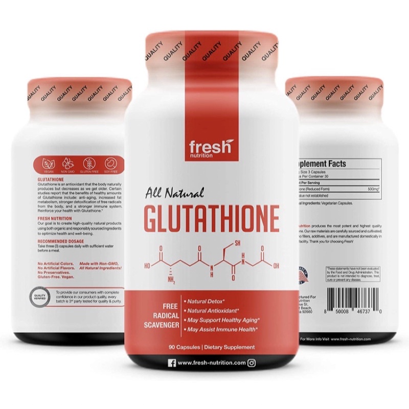 Viên Trắng Da Nội sinh thuần chay ko biến đổi gen Fresh Nutrition Glutathione 500mg 90v USA