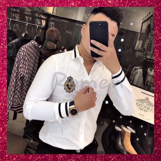 Áo sơ mi nam nữ couple tay dài trắng đen thêu logo