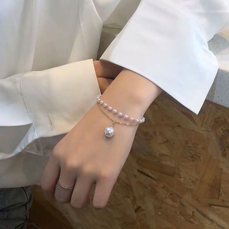 Vòng Đeo Tay Đính Ngọc Trai Kiểu Cách Đơn Giản Hàn Quốc Dành Cho Nữ