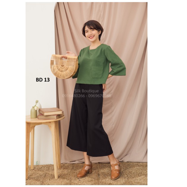 Bộ Áo tay lỡ + quần dáng suông Chất liệu đũi linen