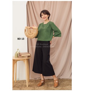 Bộ Áo tay lỡ + quần dáng suông Chất liệu đũi linen