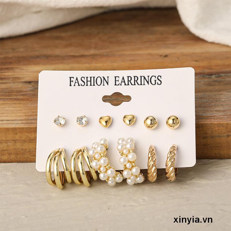 Bông Tai Hình Trái Tim Đính Ngọc Trai Nhân Tạo Thời Trang