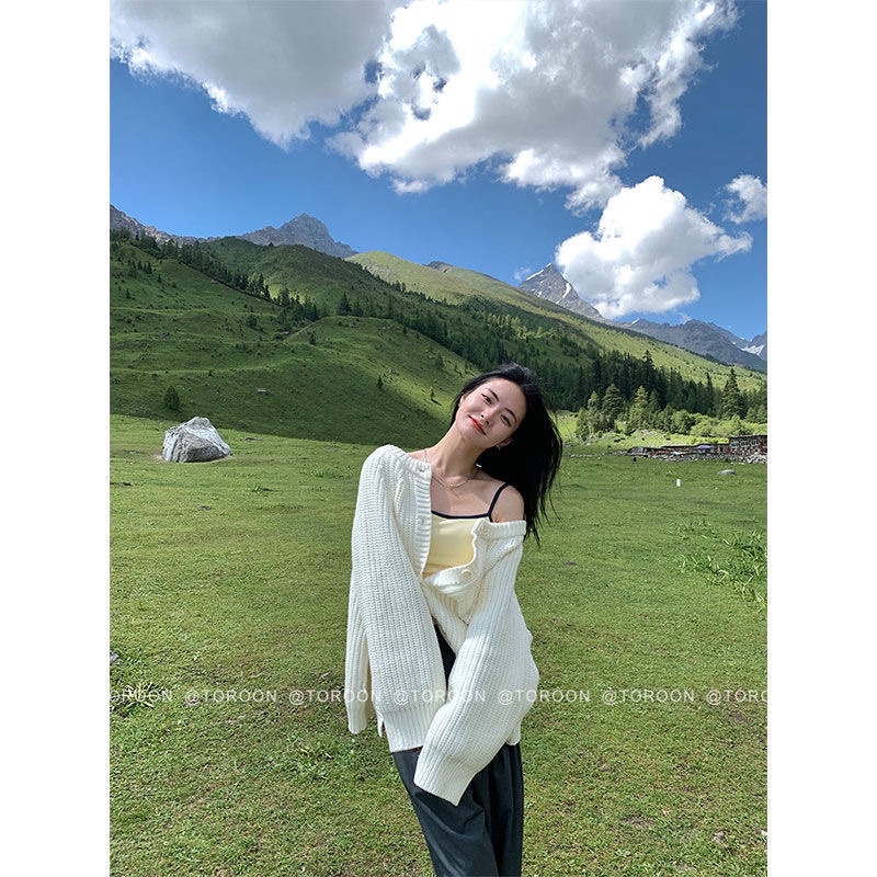 Áo len cardigan nữ màu trắng  basic phong cách hàn quốc mặc được 2 kiểu